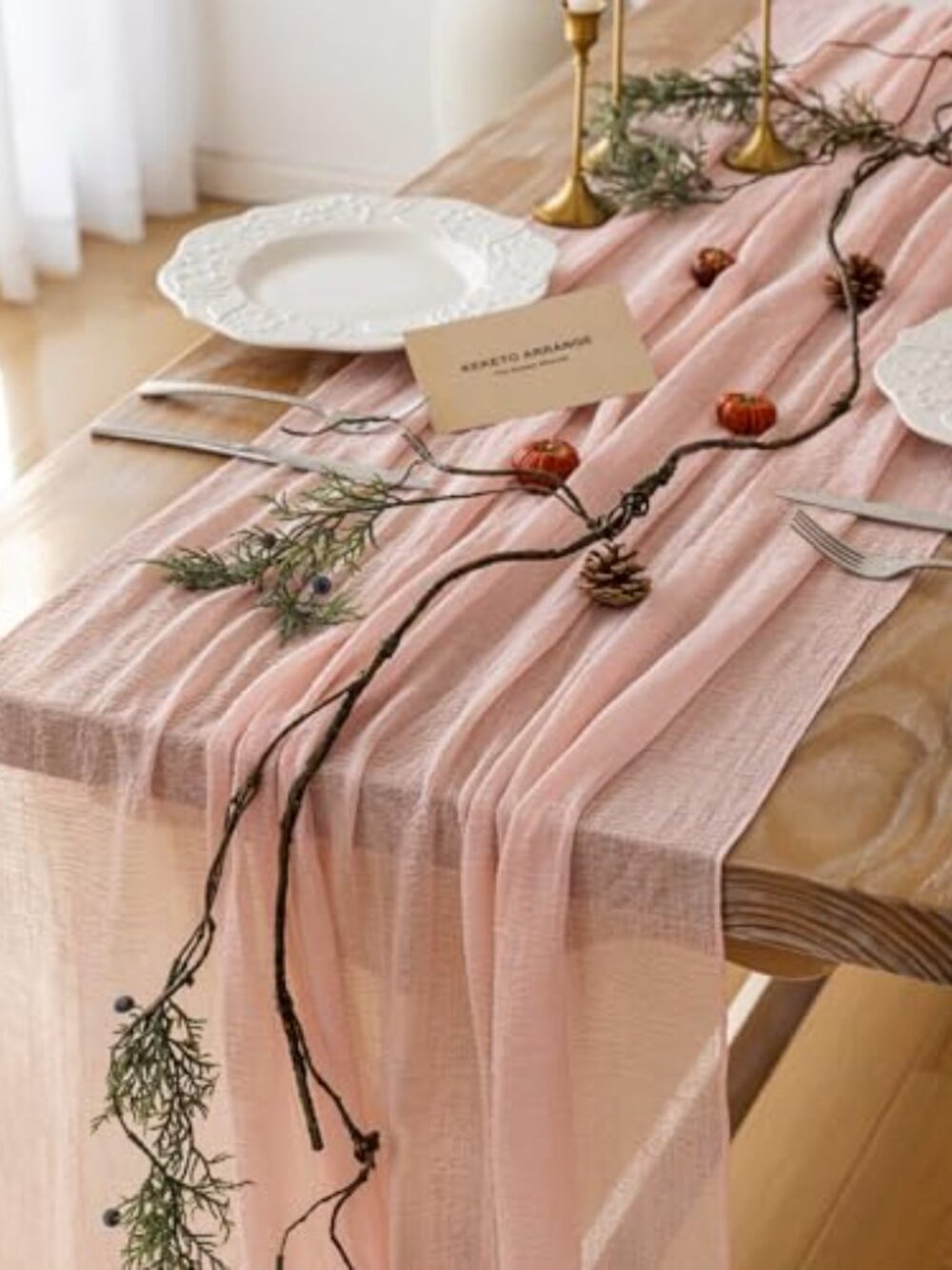 Pink Cheesecloth Table Runner Sp Boho Rustic Gauze 120 inch 10FT